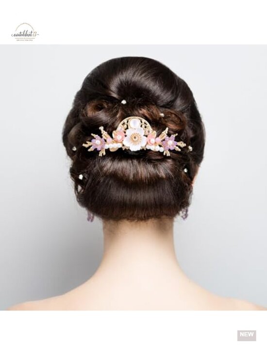 5 Flower Tassels Hairpins Alloy Rhinestone Faux Pearl Glass Leaves Gold